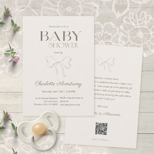 Faire-part de Baby Shower au Ruban Aquarelle Crème