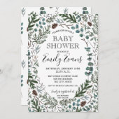 Faire-part de Baby Shower au thème Pin et Eucalypt (Devant / Derrière)