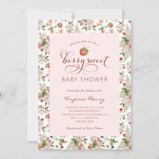 Faire-part de Baby Shower aux fraises (Devant)