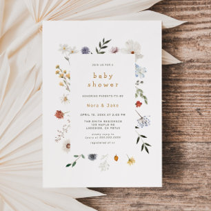 Faire-part de Baby Shower avec cadre floral Wildfl