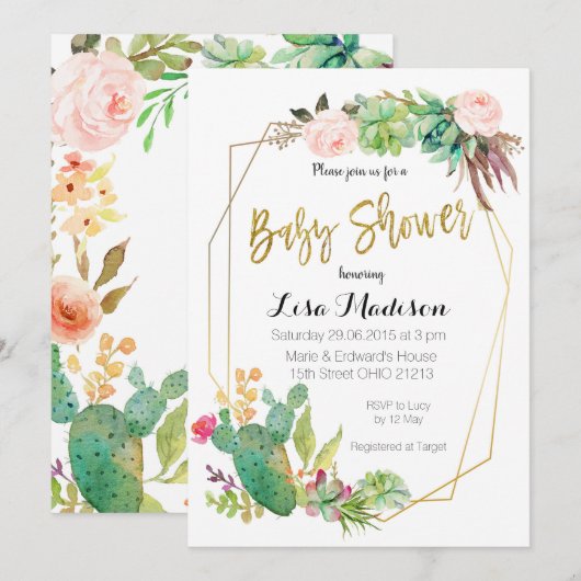 Faire-part de Baby Shower avec cadre géométrique d (Devant / Derrière)