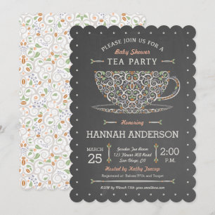 Faire-part de Baby Shower avec Tasse à Thé en Tabl
