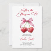 Faire-part de Baby Shower avec un nœud rose Cherry (Devant)