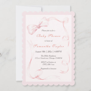 Faire-part de Baby Shower avec un Nœud Rose Pâle