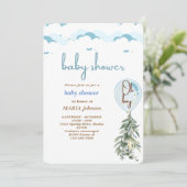 Faire-part de Baby Shower Ballon Bleu Eucalyptus O (Debout devant)