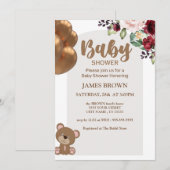 Faire-part de Baby Shower ballons ours, Fleur sauv (Devant / Derrière)