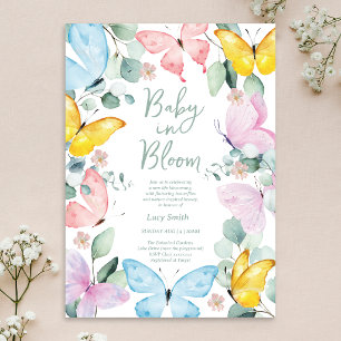 Faire-part de Baby Shower "Bébé en Fleur" Vert Sau