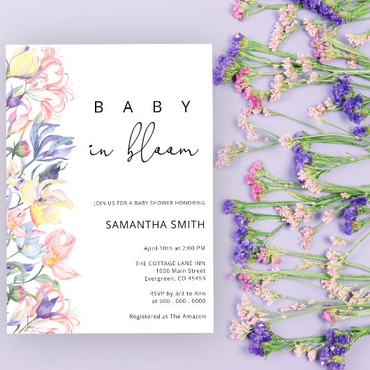 Faire-part de Baby Shower Bébé en fleurs