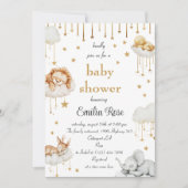 Faire-part de Baby Shower Bébé étoile d'or Animaux (Devant)