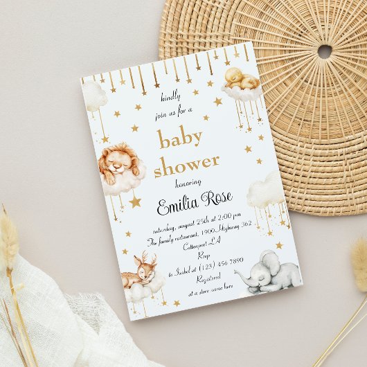 Faire-part de Baby Shower Bébé étoile d'or Animaux
