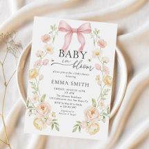 Faire-part de Baby Shower Bébé Fleur Rose