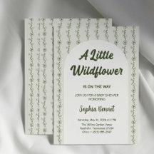 Faire-part de Baby Shower Bébé Fleur Sauvage Verte