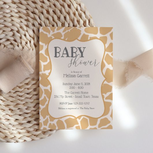 Faire-part de Baby Shower | Bébé Girafe Brun clair