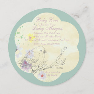Faire-part de Baby Shower Bébé Oiseau à l'aquarell