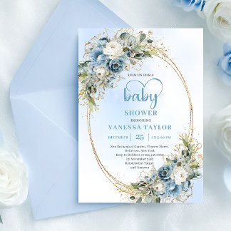 Faire-part de Baby Shower Bleu Clair Eucalyptus Bo