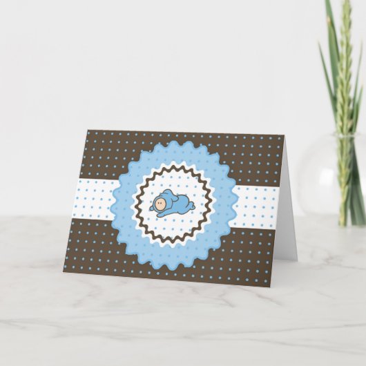 Faire-part de Baby Shower - Bleu et marron (Devant)