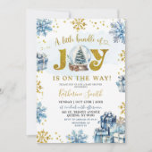 Faire-part de Baby Shower Bleu Hiver Boule à Neige (Devant)