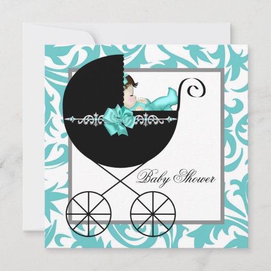 Faire-part de Baby Shower Bleu Sarcelle pour Bébé (Devant)