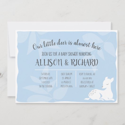 Faire-part de Baby Shower BLUE Baby Garden Deer De (Devant)
