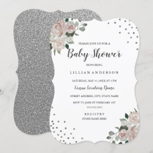 Faire-part de baby shower Blush Silver Floral Conf