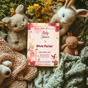 Faire-part de Baby Shower Blush Woodland avec Lapi