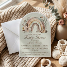 Faire-part de Baby Shower Bohème Arc-en-ciel et Fl