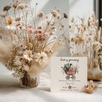 Faire-part de Baby Shower Bohème Fleurie Vintage a