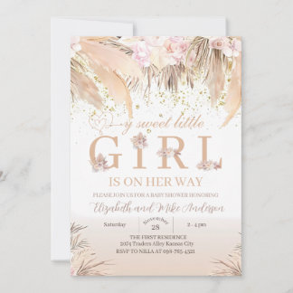 Faire-part de Baby Shower Bohème pour Fille