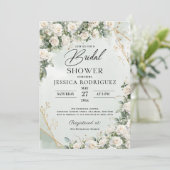 Faire-part de Baby Shower Bohème Roses Blanches Ve (Debout devant)
