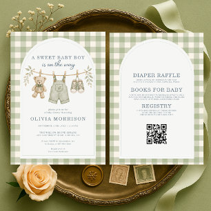 Faire-part de Baby Shower Bohème Tout en Un Vert S