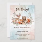 Faire-part de Baby Shower Boho Animaux de la Forêt (Devant)