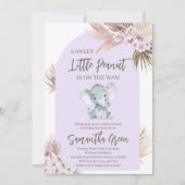 Faire-part de Baby Shower Boho Éléphant Violet (Devant)