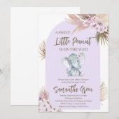 Faire-part de Baby Shower Boho Éléphant Violet (Devant / Derrière)