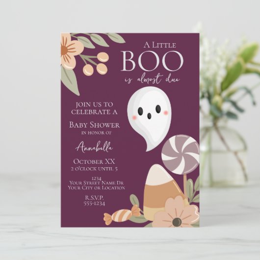 Faire-part de Baby Shower Boho Halloween – Gentil  (Debout devant)