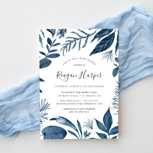 Faire-part de Baby Shower Botanique Wild Azure