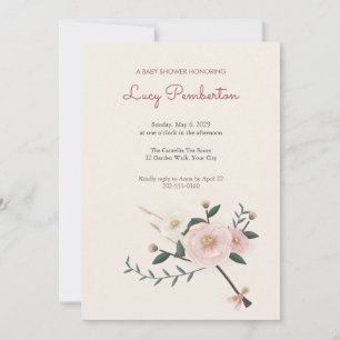 Faire-part de Baby Shower Bouquet de Camélia Rose