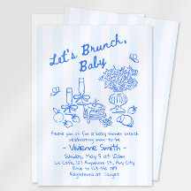Faire-part de Baby Shower Brunch | Rayures bleues