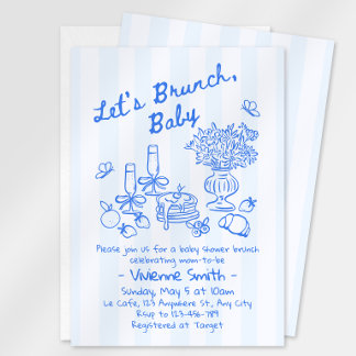 Faire-part de Baby Shower Brunch | Rayures bleues