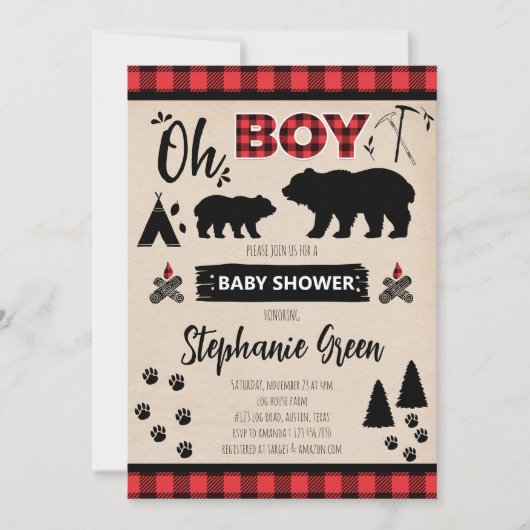 Faire-part de Baby Shower Bûcheron (Devant)