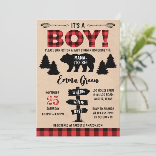 Faire-part de Baby Shower Bûcheron (Debout devant)
