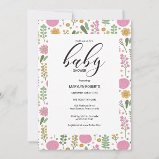 Faire-Part de Baby Shower Cadre de Fleur Sauvage N