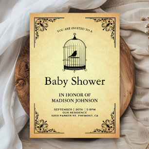 Faire-Part de Baby Shower Cage à Oiseaux Vintage R