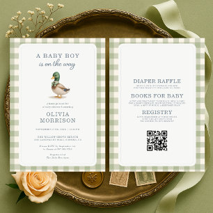 Faire-part de Baby Shower Canard Tout en Un Vert S