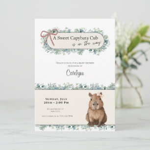 Faire-part de Baby Shower Capybara • Thème de verd