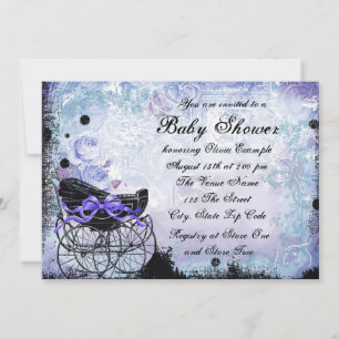 Faire-part de Baby Shower Carrosse Noir Violet