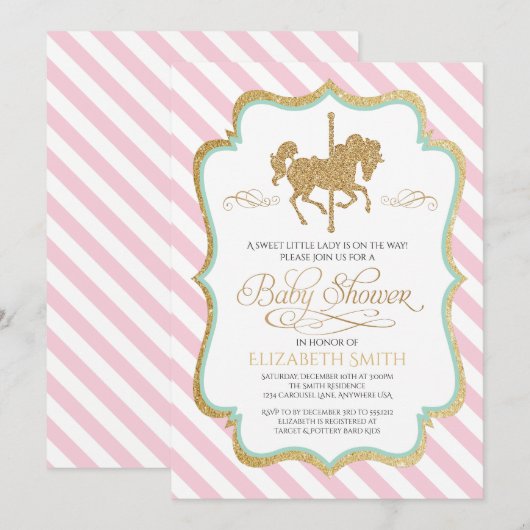 Faire-part de Baby Shower Carrousel (Devant / Derrière)