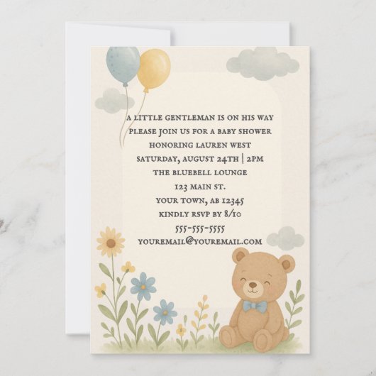 Faire-part de Baby Shower Charming Cub (Devant)