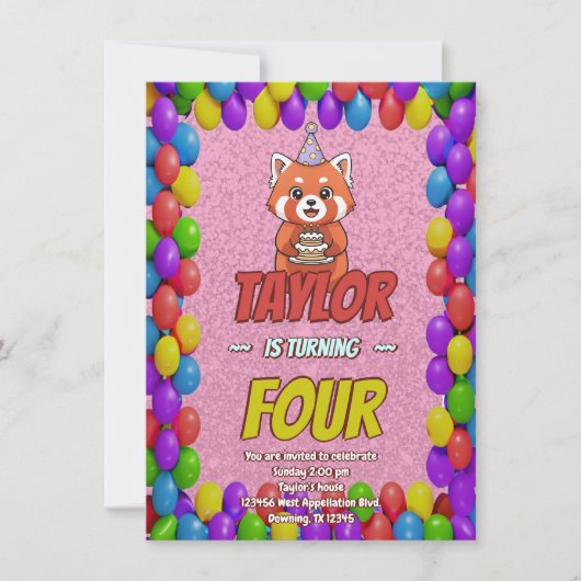 Faire-part de Baby Shower Charming Red Panda (Devant)