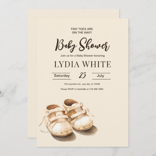 Faire-part de Baby Shower Chaussons Bébé, genre ne (Devant / Derrière)