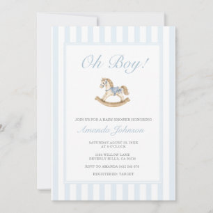 Faire-part de Baby Shower Cheval à Bascule Bleu